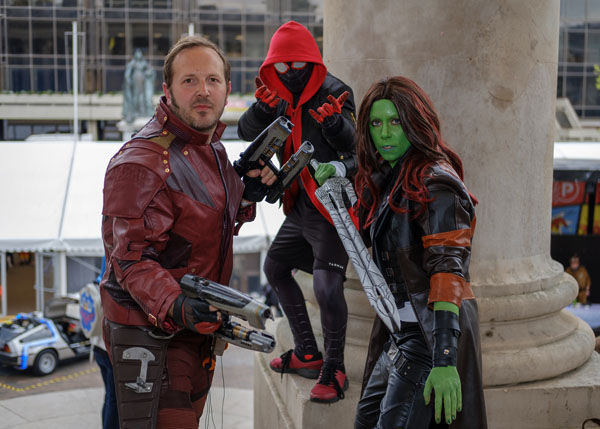 Peter Quill, Gamora and Spiderman cosplay